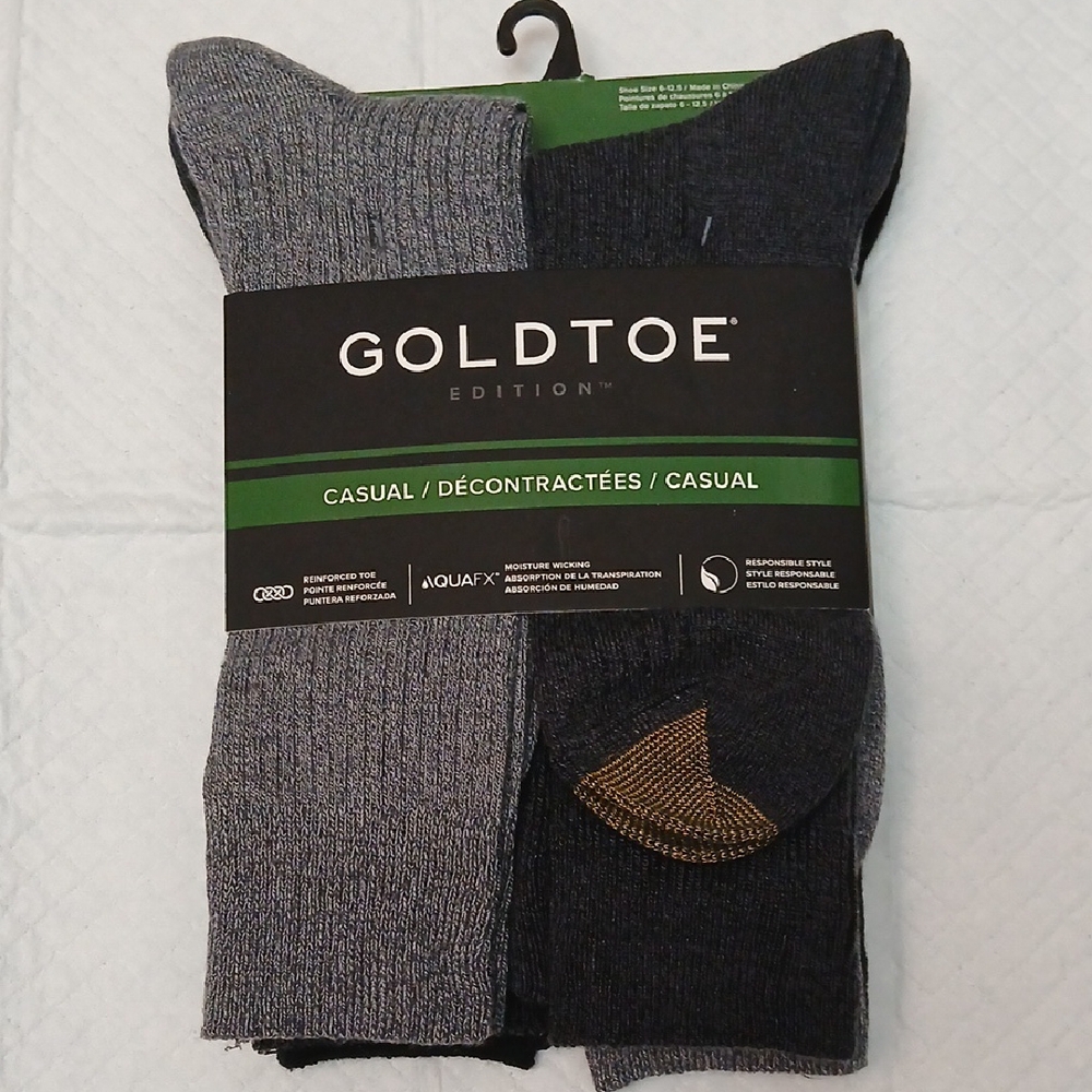 GoldToe Edition Casusl Ribbed Crew Socks, 6 Pk, Assorted Colors, NWT